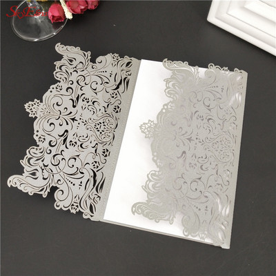 Romantikus esküvői meghívók 10 db boríték nélkül Finom faragott mintás születésnapi parti dekoráció Fénytelenítő papírkártyák 7ZSH073