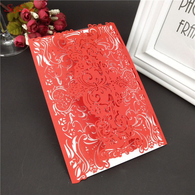 Romantikus esküvői meghívók 10 db boríték nélkül Finom faragott mintás születésnapi parti dekoráció Fénytelenítő papírkártyák 7ZSH073