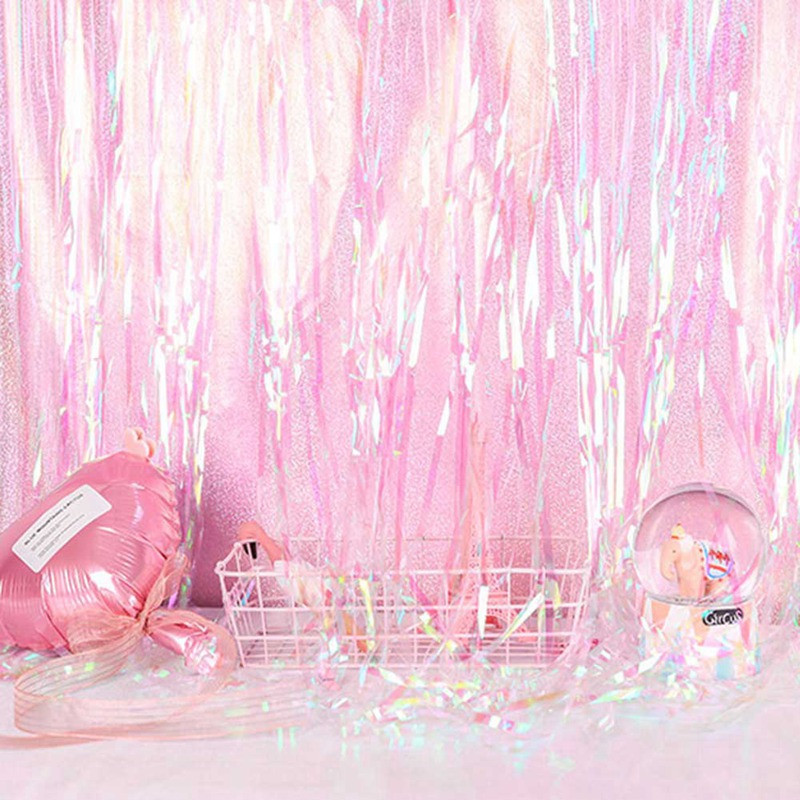 1 pakelis 1mx2m vakarėlio fono užuolaidos vaivorykštės lazerinės lietaus folijos kutais aukso viela skaidrios užuolaidos vestuvių gimtadienio vakarėlis