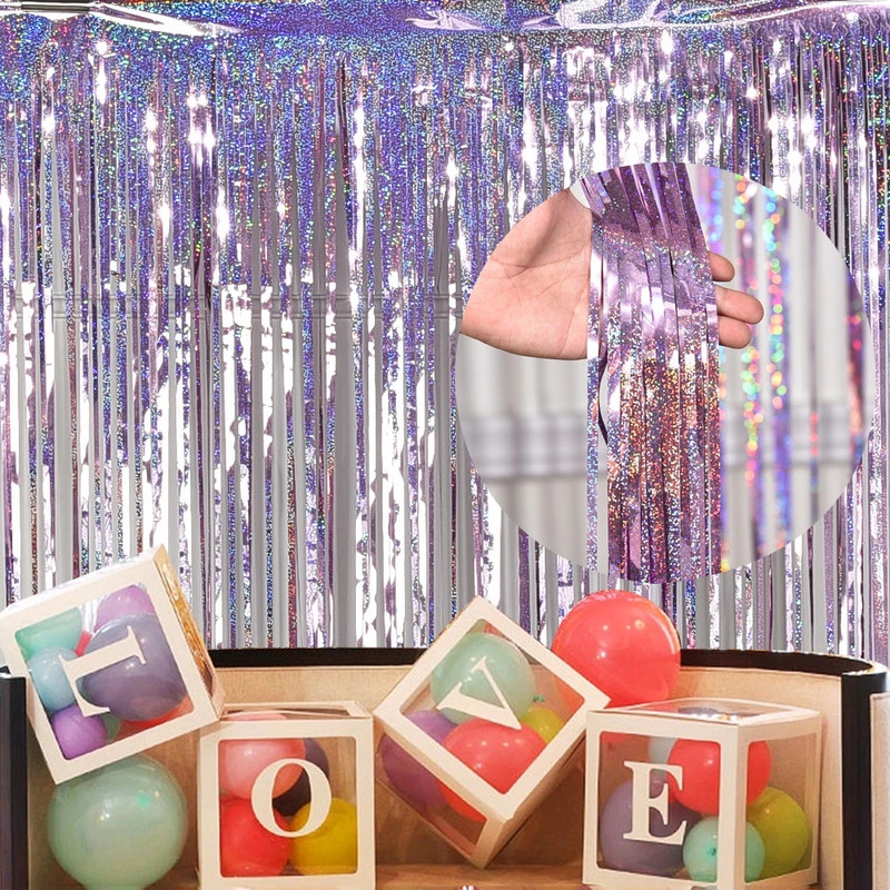 1 pakelis 1mx2m vakarėlio fono užuolaidos vaivorykštės lazerinės lietaus folijos kutais aukso viela skaidrios užuolaidos vestuvių gimtadienio vakarėlis