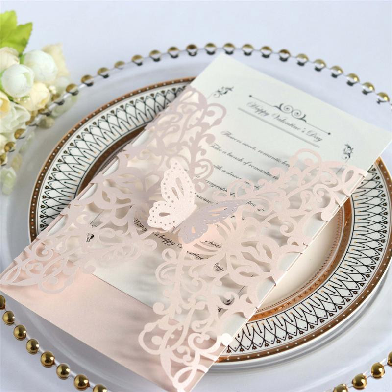 10/20 vnt Drugelis vestuvių kvietimas Europos stiliaus atvirukas lazerinis gimtadienio kvietimas atvirukas Kalėdų Velykų sveikinimo atvirukas