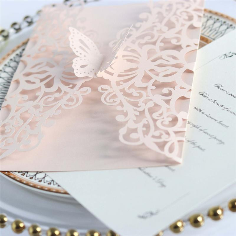 10/20 vnt Drugelis vestuvių kvietimas Europos stiliaus atvirukas lazerinis gimtadienio kvietimas atvirukas Kalėdų Velykų sveikinimo atvirukas