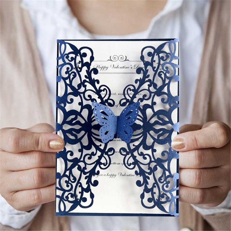 10/20 vnt Drugelis vestuvių kvietimas Europos stiliaus atvirukas lazerinis gimtadienio kvietimas atvirukas Kalėdų Velykų sveikinimo atvirukas