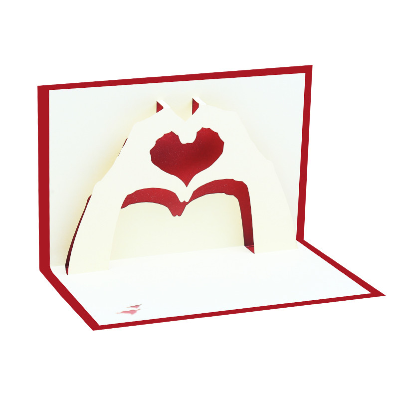 3D rankos, rodančios meilę, iššokantis sveikinimo atvirukas Valentino dienai žmonai merginai vestuvių kvietimo sukakties dovanų padėkos atvirukas