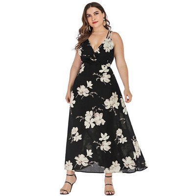5XL 6XL Liela izmēra sieviešu apģērbs, 2022. gada vasaras ziedu apdruka, Boho pludmales kleita, sieviete ar V kakla izgriezumu, bez piedurknēm, seksīga, slīdoša sauleskleita