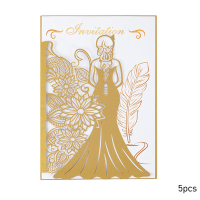 5 gab. Meiteņu silueta ielūguma kartīte Eiropas stila zelta apzīmogota svētības kartīte kāzu brīvdienu universālas apsveikuma kartītes