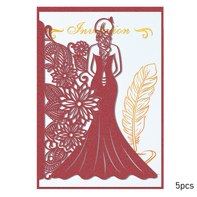 5 gab. Meiteņu silueta ielūguma kartīte Eiropas stila zelta apzīmogota svētības kartīte kāzu brīvdienu universālas apsveikuma kartītes