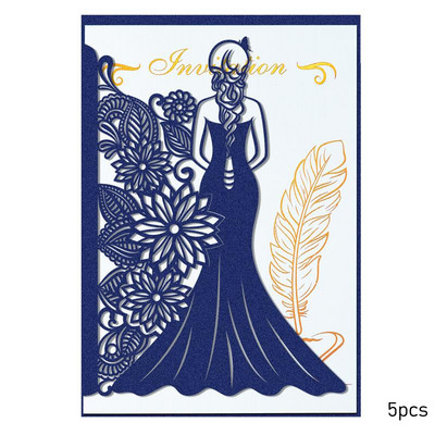 5 gab. Meiteņu silueta ielūguma kartīte Eiropas stila zelta apzīmogota svētības kartīte kāzu brīvdienu universālas apsveikuma kartītes