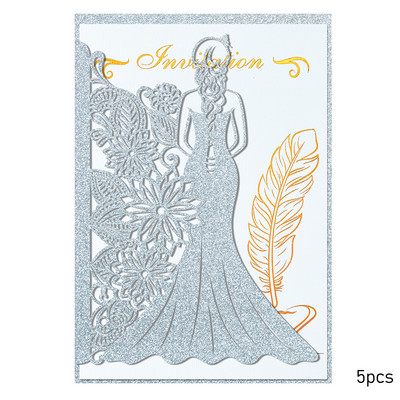 5 gab. Meiteņu silueta ielūguma kartīte Eiropas stila zelta apzīmogota svētības kartīte kāzu brīvdienu universālas apsveikuma kartītes