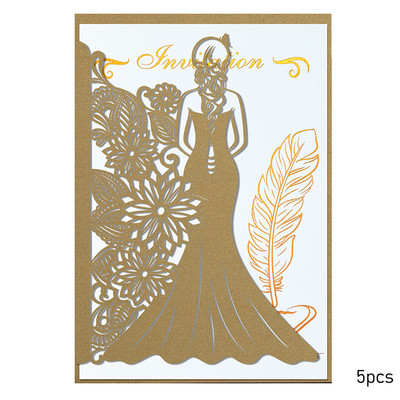 5 gab. Meiteņu silueta ielūguma kartīte Eiropas stila zelta apzīmogota svētības kartīte kāzu brīvdienu universālas apsveikuma kartītes