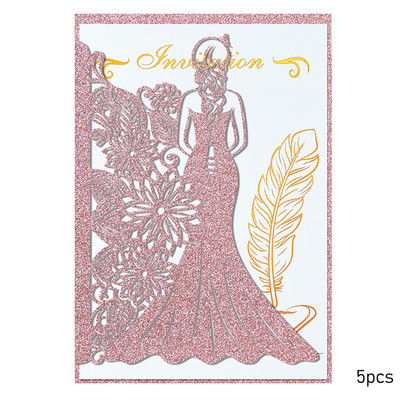 5 gab. Meiteņu silueta ielūguma kartīte Eiropas stila zelta apzīmogota svētības kartīte kāzu brīvdienu universālas apsveikuma kartītes