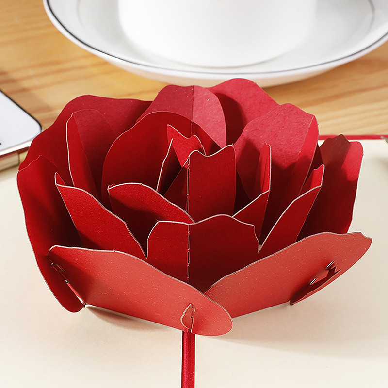 Rožu ziedu pastkarte 3D uznirstoša apsveikuma kartītes kāzu dzimšanas dienas gadadiena pāriem sievai vīram Valentīna dienas dāvana