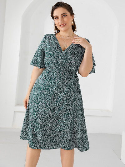 2022-es nyári alkalmi ruha, női, V nyakú, rövid ujjú, virágmintás becsomagolt ruha, nagy méretű maxi hosszú ruhák, nagy méretű női ruhák