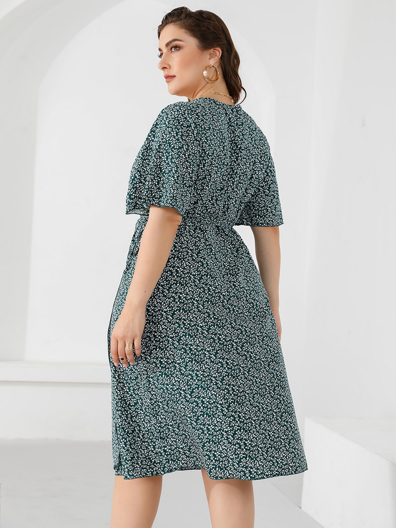 2022-es nyári alkalmi ruha, női, V nyakú, rövid ujjú, virágmintás becsomagolt ruha, nagy méretű maxi hosszú ruhák, nagy méretű női ruhák