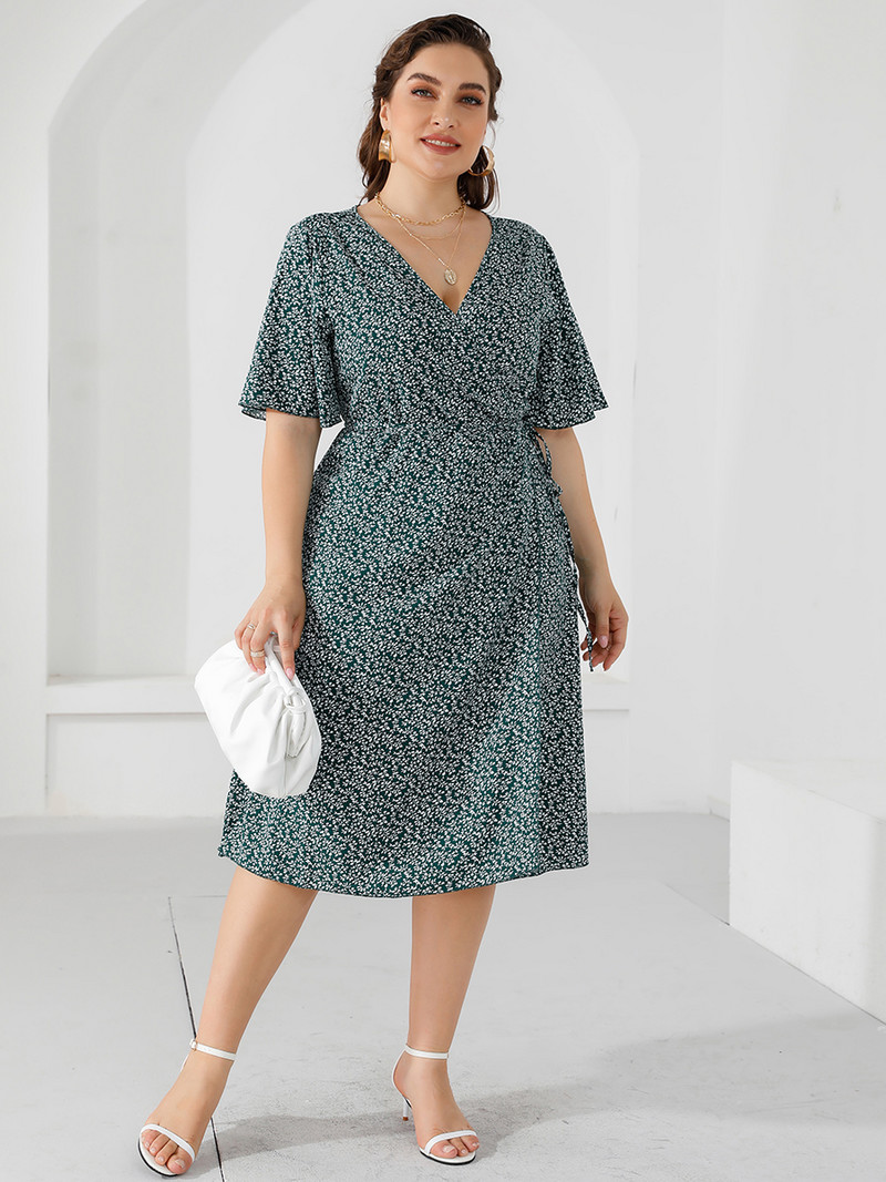 2022-es nyári alkalmi ruha, női, V nyakú, rövid ujjú, virágmintás becsomagolt ruha, nagy méretű maxi hosszú ruhák, nagy méretű női ruhák