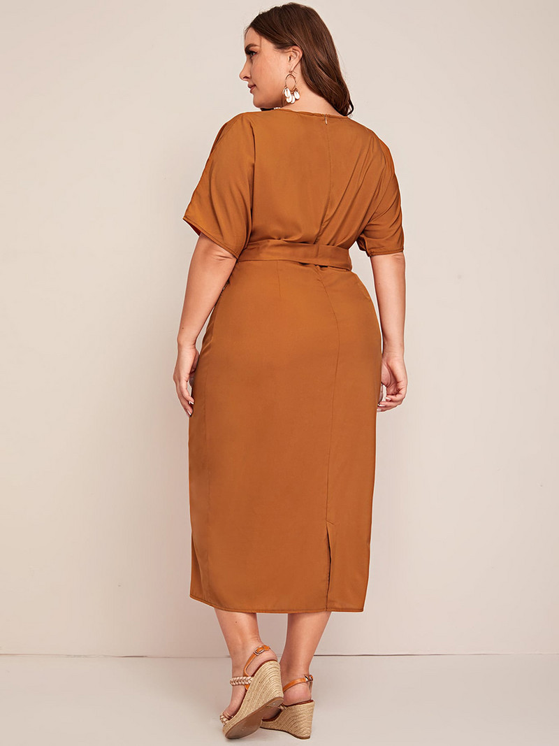 Liela izmēra ikdienas kleita sievietēm 2022. gada vasaras ar īsām piedurknēm tauriņu viduklis Slim Bodycon zīmuļkleita Maxi garas sieviešu biroja kleitas