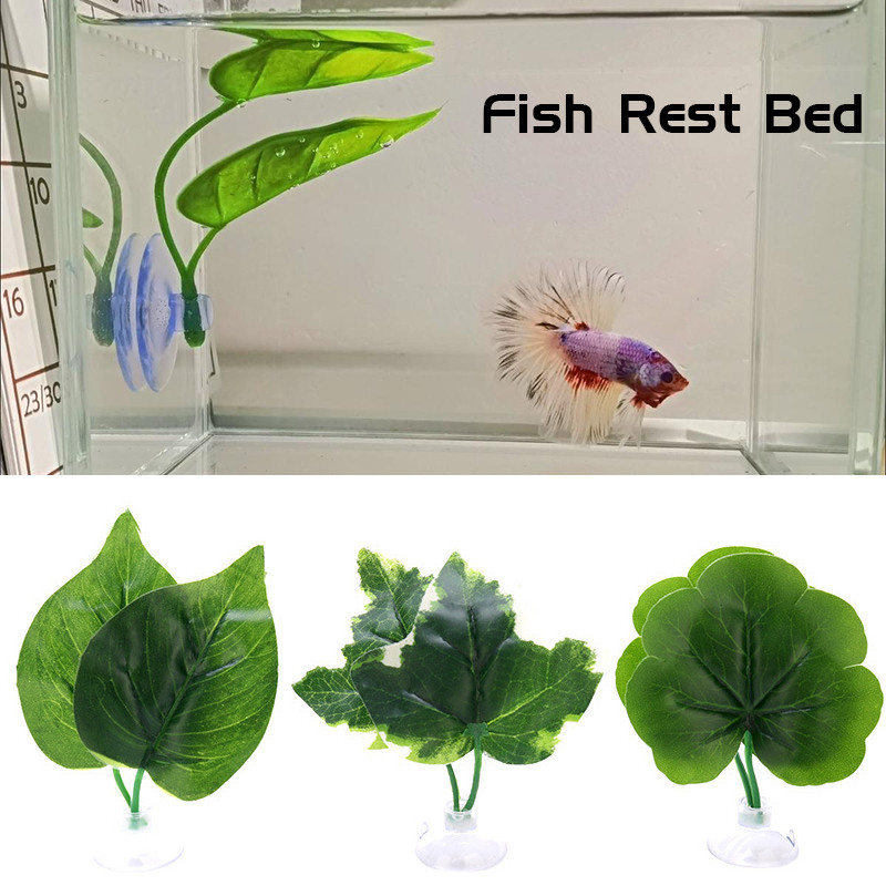 1gab. Zivju tvertņu mākslīgo lapu zivju atpūtas gultas dekors Akvārija dekorēšana Peldošās gultas Lapu šūpuļtīkls Cīņa Asaris Betta Spawning