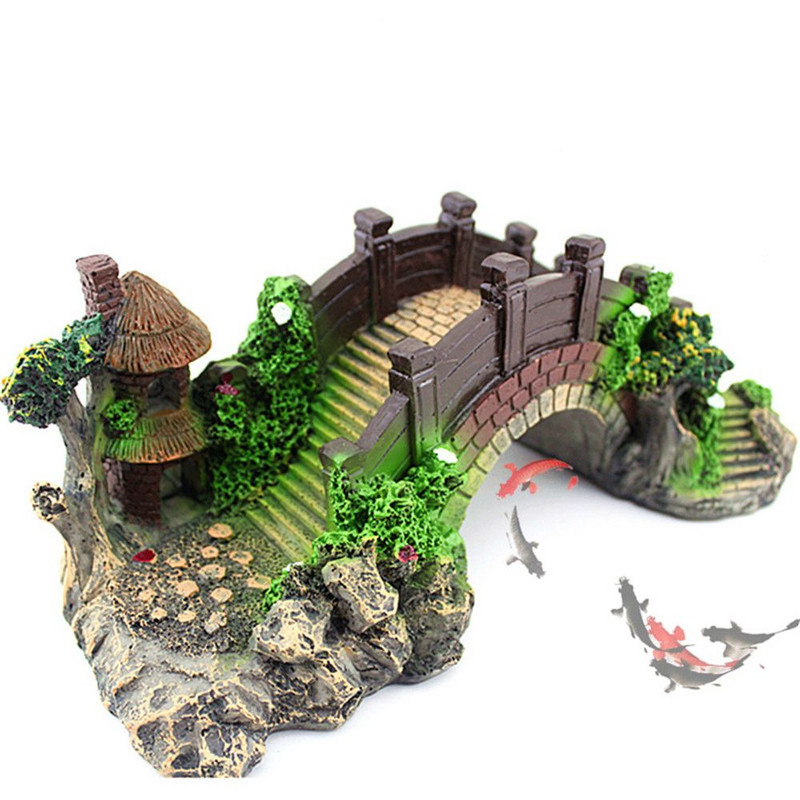 Senovinis rezervuaro dekoras Tiltas kraštovaizdžio papuošalai Paviljonas Medžiai Augalai Dizainas Naminių gyvūnų reikmenys Namų rezervuaro akvariumo dekoravimas