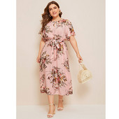 XL-4XL Didelio dydžio moteriškos suknelės Vasarinės trumpomis rankovėmis gėlėta ilga paplūdimio suknelė Madinga moteriška Didelio dydžio laisvalaikio vakarėlio suknelė Vestidos