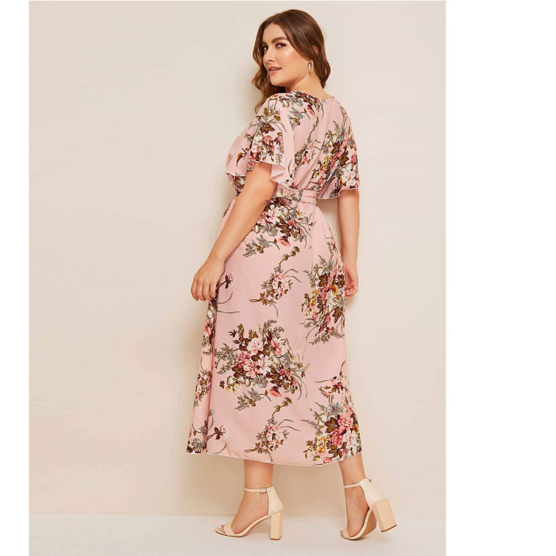 XL-4XL Didelio dydžio moteriškos suknelės Vasarinės trumpomis rankovėmis gėlėta ilga paplūdimio suknelė Madinga moteriška Didelio dydžio laisvalaikio vakarėlio suknelė Vestidos