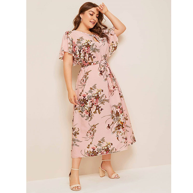 XL-4XL Didelio dydžio moteriškos suknelės Vasarinės trumpomis rankovėmis gėlėta ilga paplūdimio suknelė Madinga moteriška Didelio dydžio laisvalaikio vakarėlio suknelė Vestidos