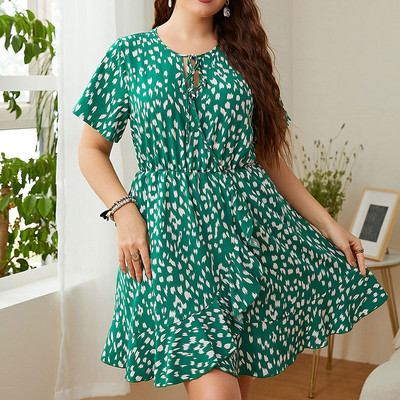 XL-4XL Plus Size Γυναικείο Φόρεμα Καλοκαιρινής Μόδας Μίνι Φόρεμα Γραφείου με κοντό μανίκι βολάν Lady Lady V λαιμόκοψη Φαρδύ υπερμεγέθη φόρεμα για πάρτι