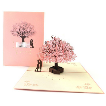 3D за изскачаща картичка за деня на Свети Валентин Cherry Blossom Романтични картички с Envelpoe Комплект за годишнина от сватбата Тя Той Drop Доставка