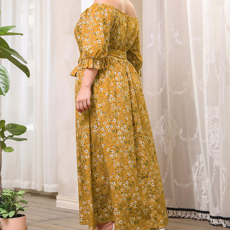 Rochii de marime mari pentru femei, toamnă, noi, sexy, cu volane, cu jumătate de mânecă, cu flori, rochie lungă, la modă, cu talie înaltă, îmbrăcăminte feminină