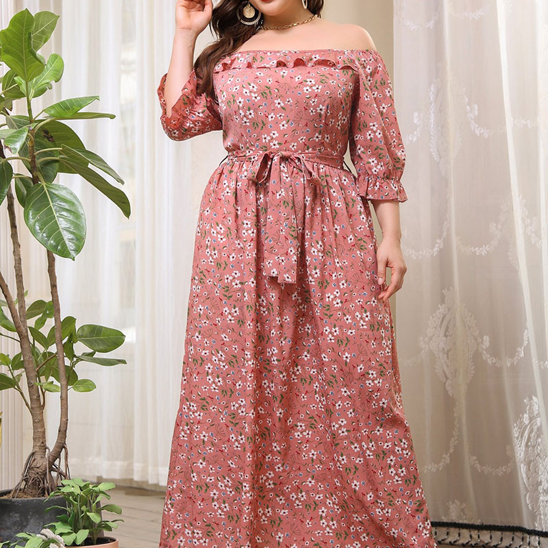 Rochii de marime mari pentru femei, toamnă, noi, sexy, cu volane, cu jumătate de mânecă, cu flori, rochie lungă, la modă, cu talie înaltă, îmbrăcăminte feminină