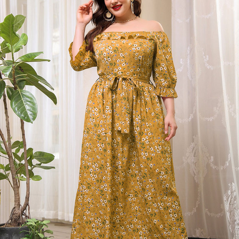 Rochii de marime mari pentru femei, toamnă, noi, sexy, cu volane, cu jumătate de mânecă, cu flori, rochie lungă, la modă, cu talie înaltă, îmbrăcăminte feminină