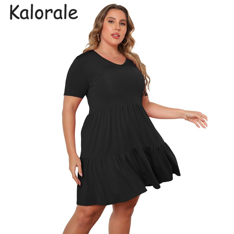 Nagy méretű női ruházat, 2022 nyár, alkalmi tömör, rövid ujjú fodros miniruha, divatos női ruha, nagy méretű ruha, 4XL: