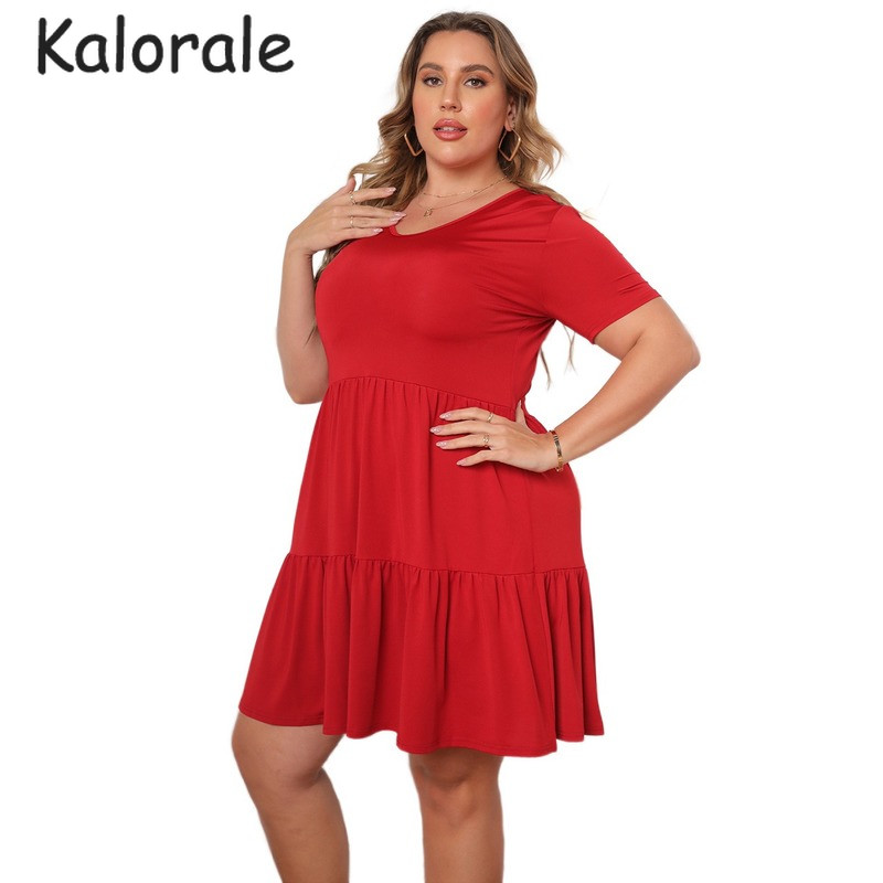 Nagy méretű női ruházat, 2022 nyár, alkalmi tömör, rövid ujjú fodros miniruha, divatos női ruha, nagy méretű ruha, 4XL: