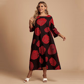 Liela izmēra kleitas sievietēm, 2022. gada vasara, 3XL 4XL — modes sieviešu apdruka Trīs ceturtdaļas gara kleita sievietēm Liela izmēra ikdienas apģērbs