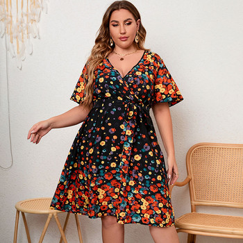 Καλοκαιρινά φορέματα Plus Size 2022 4XL 5XL Κομψό V λαιμόκοψη κοντό μανίκι Midi Casual Beach Party Φόρεμα Γυναικεία Ρούχα Μεγάλο μέγεθος