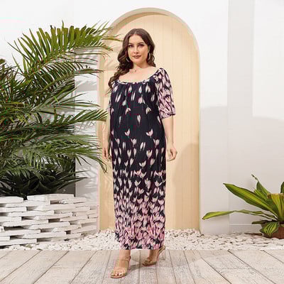 Rochii largi de marime mari pentru femei vara 2022 ocazional cu maneca scurta cu imprimeu floral rochie lunga din matase de gheata Rochie eleganta supradimensionata