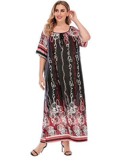 Rochii largi de marime mari pentru femei vara 2022 ocazional cu maneca scurta cu imprimeu floral rochie lunga din matase de gheata Rochie eleganta supradimensionata