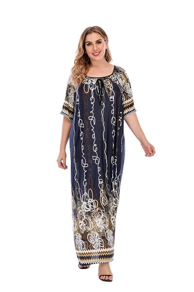 Rochii largi de marime mari pentru femei vara 2022 ocazional cu maneca scurta cu imprimeu floral rochie lunga din matase de gheata Rochie eleganta supradimensionata