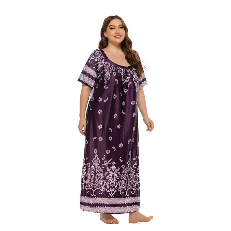 Rochii largi de marime mari pentru femei vara 2022 ocazional cu maneca scurta cu imprimeu floral rochie lunga din matase de gheata Rochie eleganta supradimensionata