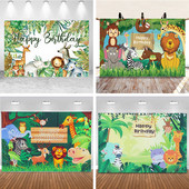 Fundal cu animale din junglă de 150 x 100 cm pentru fundal pentru petrecerea de aniversare a copiilor (nepersonalizat)