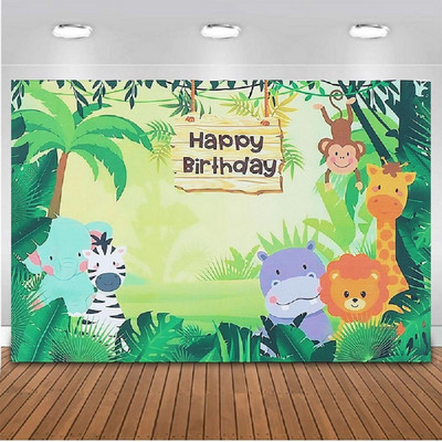 Fundal cu animale din junglă de 150 x 100 cm pentru fundal pentru petrecerea de aniversare a copiilor (nepersonalizat)