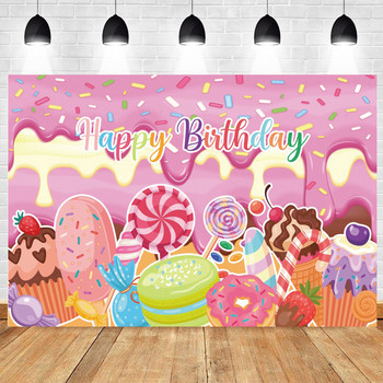 Ροζ γλυκό ντόνατ σκηνικό για κορίτσι ντόνατ πάρτι φόντο τοίχο πανό ντόνατ Χρόνια πολλά ντεκόρ παιδικού πάρτι
