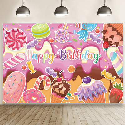 Rózsaszín édes fánk háttér Lány fánkparti háttér fali szalaghirdetés fánk Boldog születésnapi parti dekoráció gyerekeknek fotó kellék