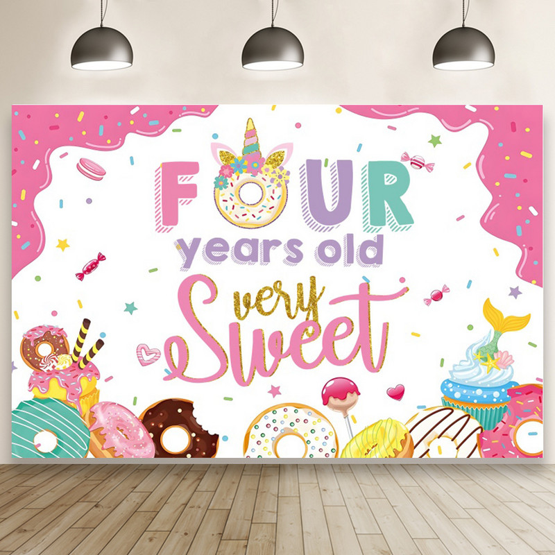 Rózsaszín édes fánk háttér Lány fánkparti háttér fali szalaghirdetés fánk Boldog születésnapi parti dekoráció gyerekeknek fotó kellék