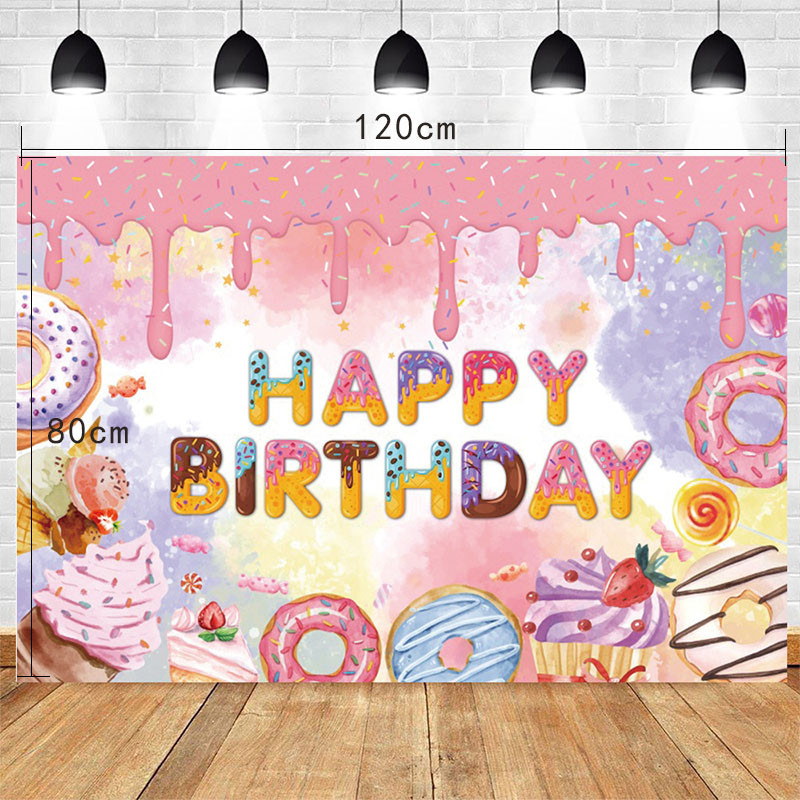 Rózsaszín édes fánk háttér Lány fánkparti háttér fali szalaghirdetés fánk Boldog születésnapi parti dekoráció gyerekeknek fotó kellék