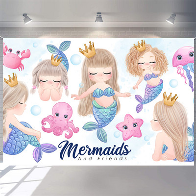 Disney Mermaid Baby Shower születésnapi fotózás Háttér víz alatt Korallhéj mérlegek hercegnő születésnapi parti dekoráció