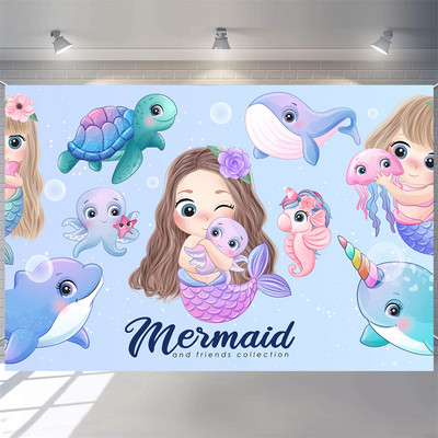 Disney Mermaid Baby Shower születésnapi fotózás Háttér víz alatt Korallhéj mérlegek hercegnő születésnapi parti dekoráció