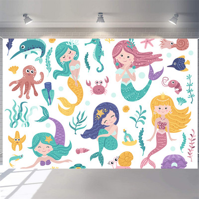 Disney Mermaid Baby Shower születésnapi fotózás Háttér víz alatt Korallhéj mérlegek hercegnő születésnapi parti dekoráció