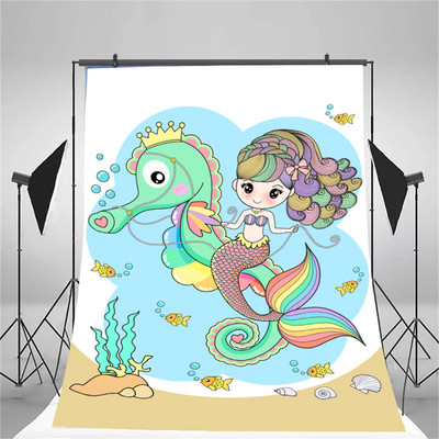 Disney Mermaid Baby Shower születésnapi fotózás Háttér víz alatt Korallhéj mérlegek hercegnő születésnapi parti dekoráció