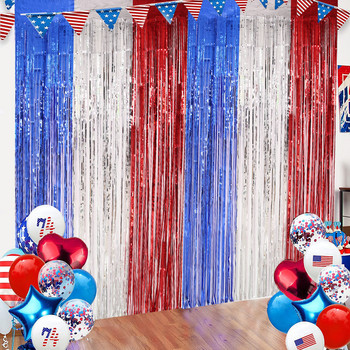 Διακόσμηση σκηνικού για την Ημέρα της Αμερικανικής Ανεξαρτησίας Κόκκινο Λευκό Μπλε Κουρτίνα Βροχής Διακόσμηση πάρτι για Φόντο Διαρρύθμιση φωτογραφιών στηρίγματα