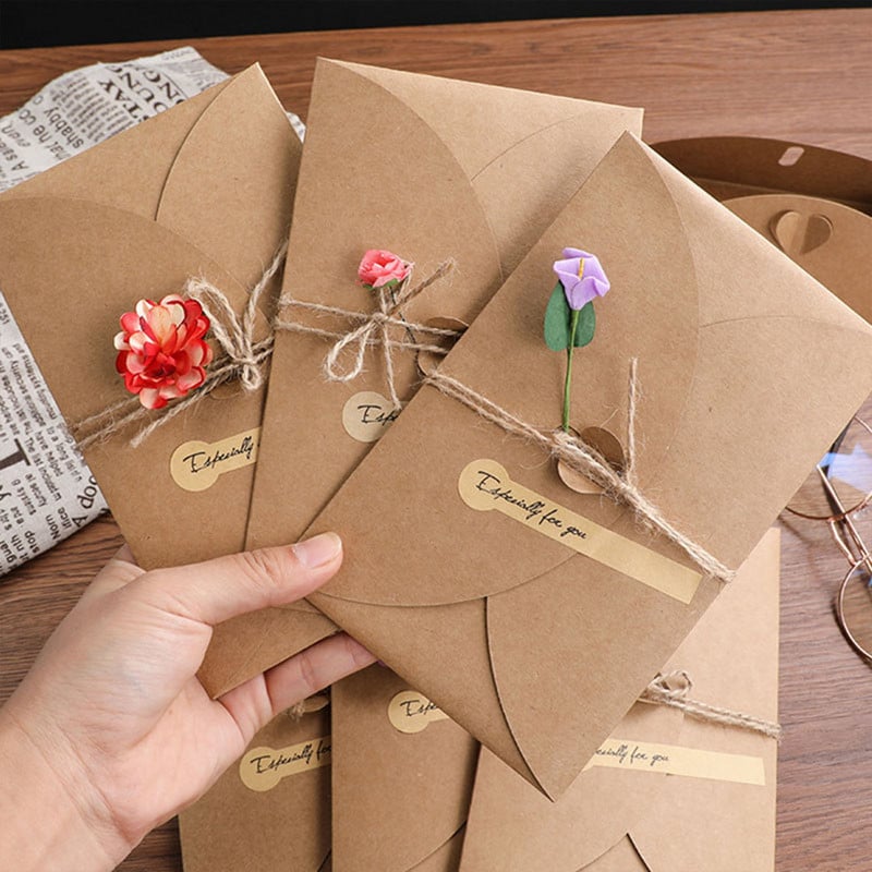 Šventinės džiovintos gėlės, sveikinimo atvirukai Kūrybiški vestuvių vakarėlio dovanų vokai, tinkantys gimtadienio šventėms HEE889